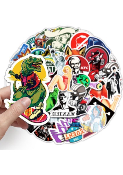 50 Adet Tekrarsız Karışık Retro Pvc Sticker 011