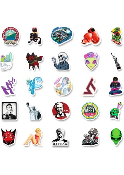 50 Adet Tekrarsız Karışık Retro Pvc Sticker 011