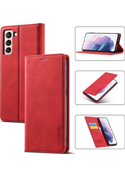Samsung Galaxy S21 4g/5g-Kırmızı Için Güçlü Otomatik Ahmbot Magny Edge Business Style Deri Telefon Kapağı (Yurt Dışından)