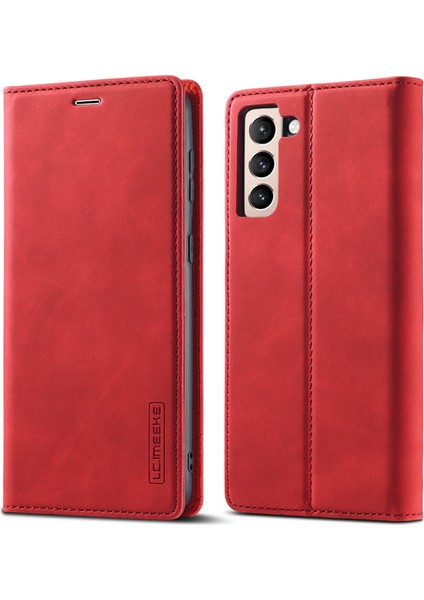 Samsung Galaxy S21 4g/5g-Kırmızı Için Güçlü Otomatik Ahmbot Magny Edge Business Style Deri Telefon Kapağı (Yurt Dışından)