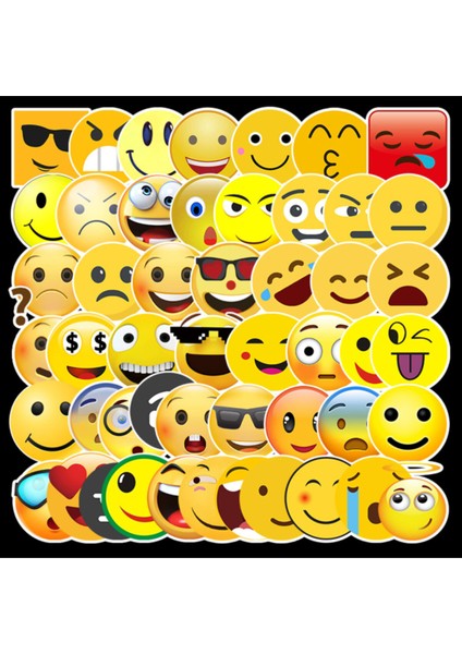 50 Adet Tekrarsız Emojiler  Pvc Sticker Süs 07