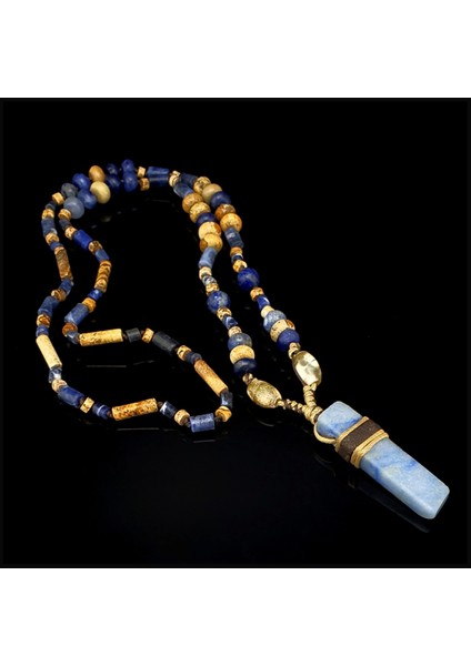 Seven Art Jewelry Aventurin Uçlu, Sodalit, Jasper, Akik, Lapis Lazuli, Doğal Taş, Bohem Kolye