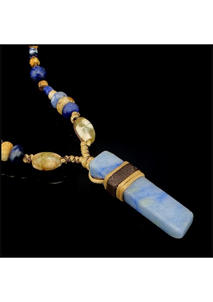 Seven Art Jewelry Aventurin Uçlu, Sodalit, Jasper, Akik, Lapis Lazuli, Doğal Taş, Bohem Kolye