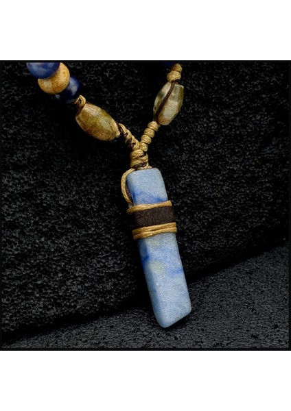 Seven Art Jewelry Aventurin Uçlu, Sodalit, Jasper, Akik, Lapis Lazuli, Doğal Taş, Bohem Kolye