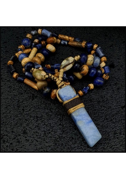 Seven Art Jewelry Aventurin Uçlu, Sodalit, Jasper, Akik, Lapis Lazuli, Doğal Taş, Bohem Kolye