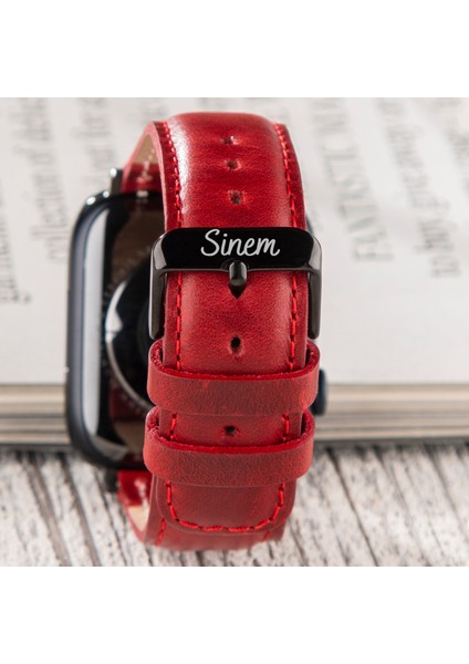 Apple Watch Deri Kordon 42MM 44MM 45MM 49MM 3 / 4 / 5 / 6 / Se / 7 / 8 / 9 Ultra Ultra 2 Deri Kayış Kırmızı