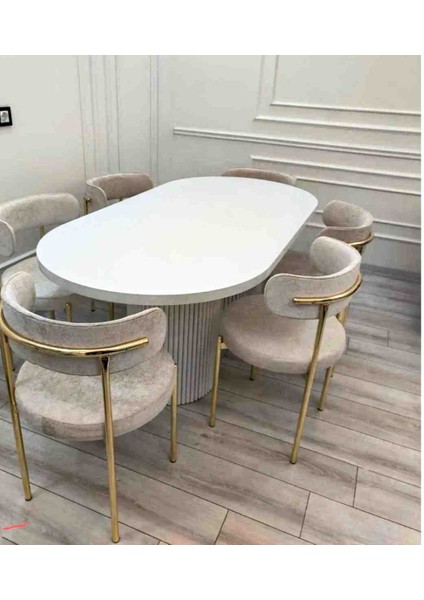 perla mutfak masası yemek masası mutfak masasaları 6 ad Sandalye (90*160 cm ) ölçü