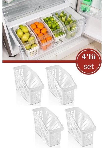 4 Adet Buzdolabı Sepeti, Mutfak Banyo Dolap Içi Düzenleyici Organizer 4’lü Set (13X30X16CM)