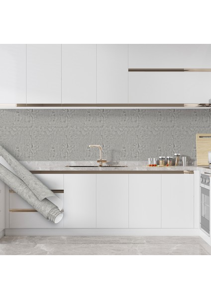 Gri Sıvalı Yapışkanlı Folyo, Minimalist Folyolar, Mutfak, Tezgah, Masa, Dolap Kaplama Folyosu, Isıya Dayanıklı, Su Geçirmez, Yapışkan Folyolar, Sticker, Büyük Ebatlı, Dekoros fırsatları