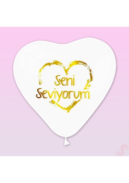 Seni Seviyorum Baskılı Beyaz Kalp Balon, 30CM x 6 Adet