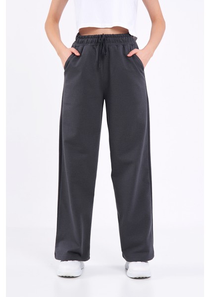 Siyah-Antrasit Mevsimlik Salaş Geniş Rahat Paça Yandan Cepli Kadın 2'li Eşofman Altı modelleri