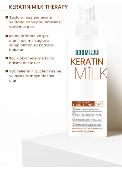 BOOM BUTTER Keratin Milk (Sütü) HIZLI UZAMA DÖKÜLME KARŞITI Saç Spreyi 150ML