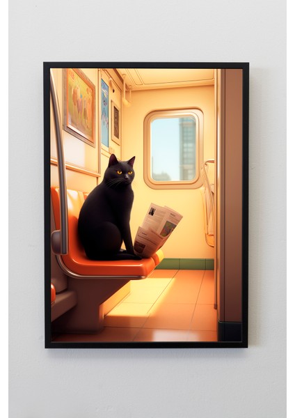 Metro Kedi - Çerçevesiz Özgün Tasarım Tablo Poster Duvar Tablosu