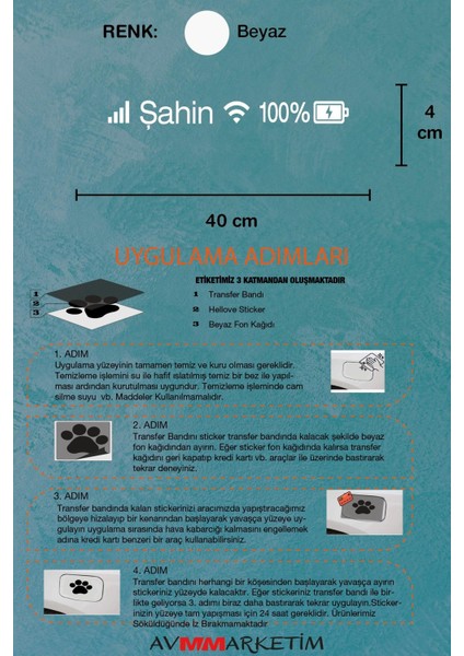 Tofaş Şahin Sticker Telefon Şarj Wifi Batarya Şebeke Cam Oto Sticker 40X4CM Beyaz Uyumlu