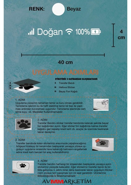 Tofaş Doğan Sticker Telefon Şarj Wifi Batarya Şebeke Cam Oto Sticker 40X4CM Beyaz Uyumlu