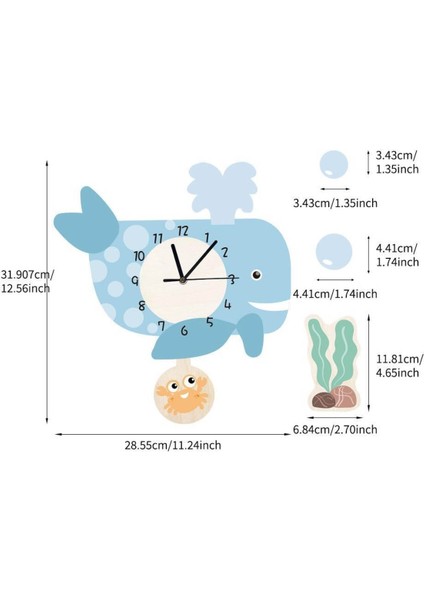 Sallanan Sarkaçlı Balina Desenli Çocuk Odası Duvar Saati
