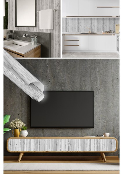 Gri Beyaz Lamine Ahşap Desenli Yapışkanlı Folyolar, Su Geçirmez, Isıya Dayanıklı, Banyo, Yatak Odası, Mutfak Için Ev Dekoru, Dolap Yapışkanı, Duvar ve Mobilya Kaplama Folyosu Dekoros