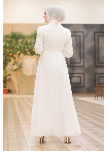 Kemerli Ekru Tesettür Elbise 27922E modelleri