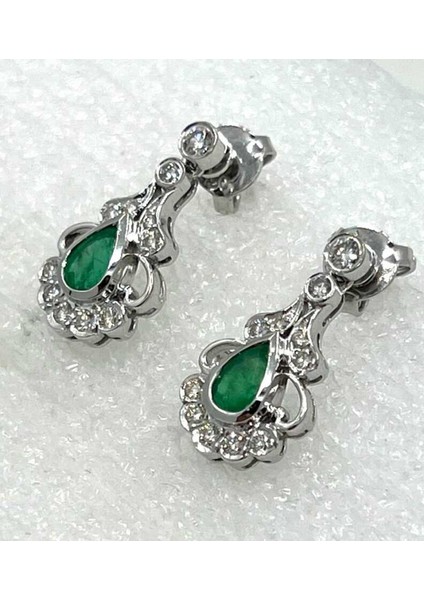 Vintage 18 Ayar Pırlanta Zümrüt Taşlı Küpe modelleri