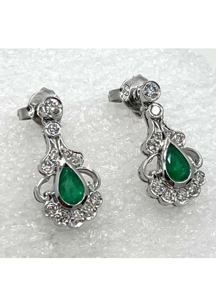 Vintage 18 Ayar Pırlanta Zümrüt Taşlı Küpe fırsatları