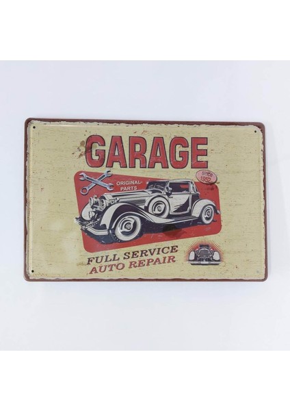 Garage Eski Araba Tamir Temalı 20X30 cm Metal Plaka Tablo