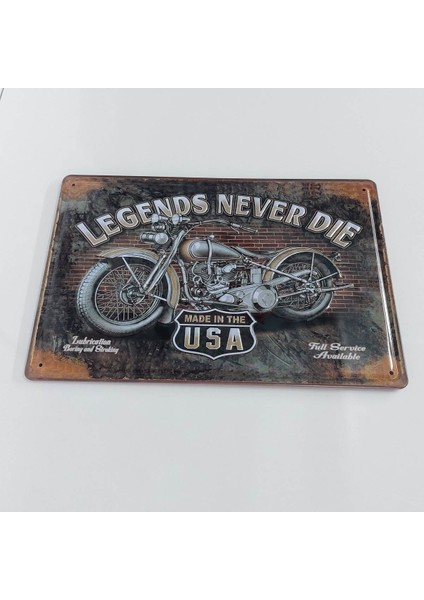 Legends Never Die Yazılı Motor Tema 20X30 cm Metal Plaka