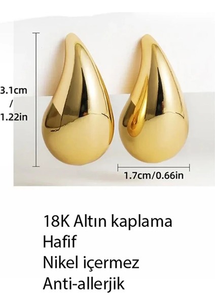 Göz Yaşı Bottega Küpe Altın Kaplama Kadın Damla Küpe