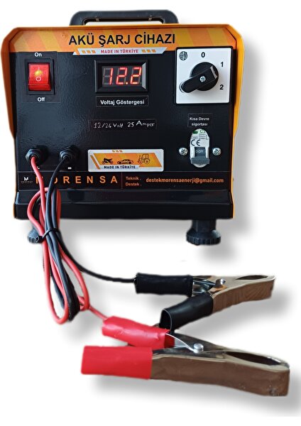 Morensa Enerji 12/24 Volt 25 Amper Akü Şarj Cihazı(İKİ AKÜLÜK)