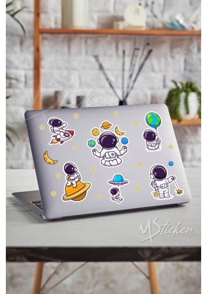 Uzay ve Astronot 2 Temalı Laptop Telefon Termos Kask Motor Ayakkabı Defter Ajanda Sticker Seti