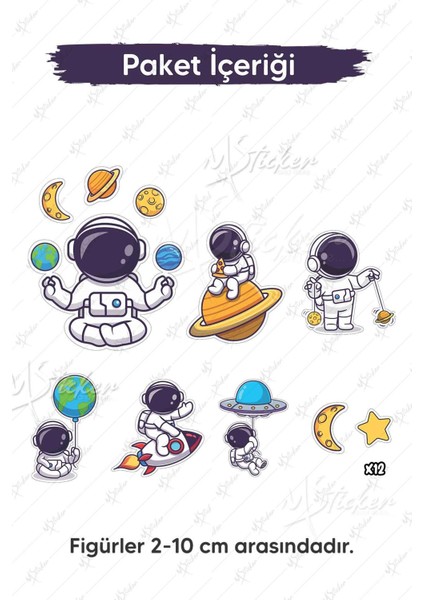 Uzay ve Astronot 2 Temalı Laptop Telefon Termos Kask Motor Ayakkabı Defter Ajanda Sticker Seti modelleri