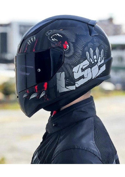 Rapid 2 Clawn Mat Siyah Gri Kırmızı Kask Siyah Vizörlü