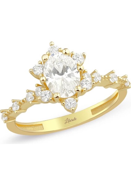 Oval Taşlı Sarı Altın Yüzük