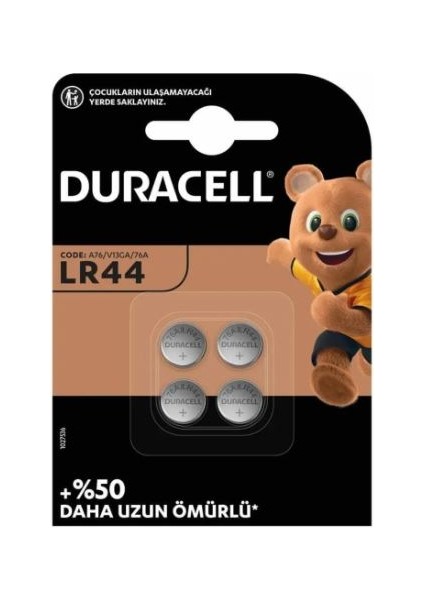 Duracell LR44 1.5 Volt Düğme Pil 4 Lü LR44 1.5V Düğme Pil Saat Pili