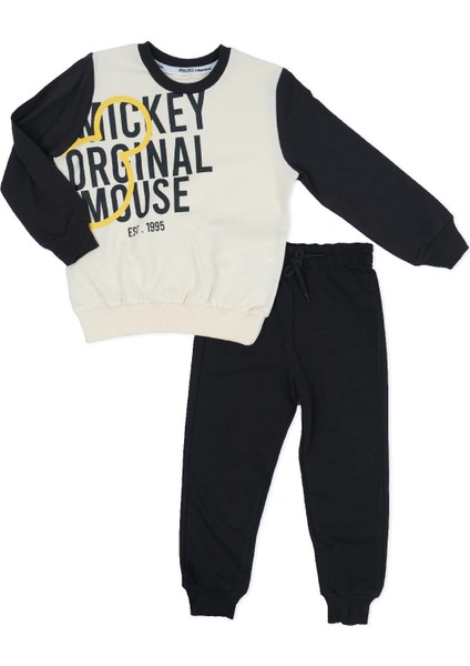 Mickey Mouse Yazı Baskılı Erkek Çocuk Alt Üst 2'li Eşofman Takım