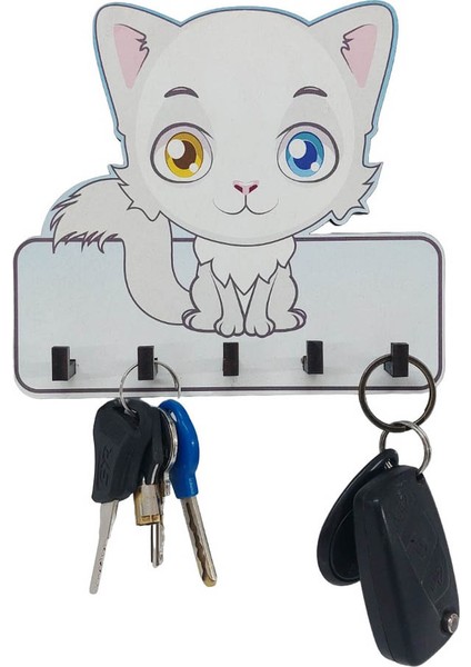 Dekoratif Sevimli Beyaz Kedi Ahşap Anahtarlık Hol Askı fiyatları