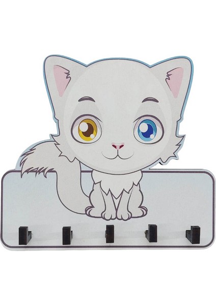 Dekoratif Sevimli Beyaz Kedi Ahşap Anahtarlık Hol Askı modelleri