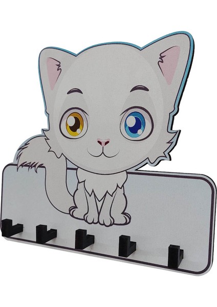 Dekoratif Sevimli Beyaz Kedi Ahşap Anahtarlık Hol Askı fırsatları