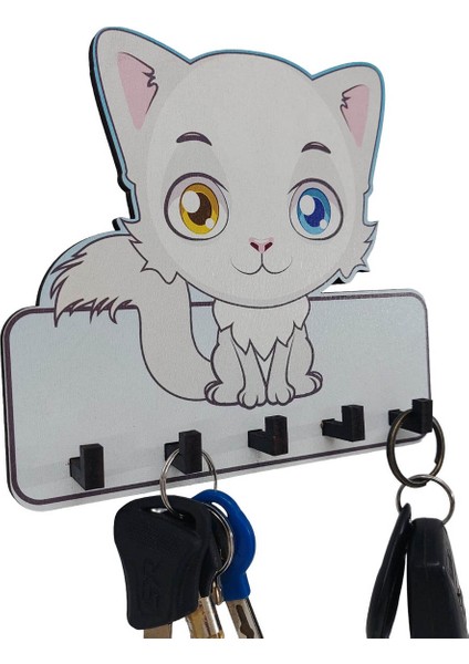 Dekoratif Sevimli Beyaz Kedi Ahşap Anahtarlık Hol Askı indirimleri