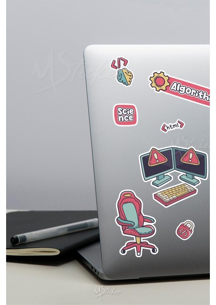Software Developer Temalı Laptop Telefon Termos Kask Motor Ayakkabı Defter Ajanda Sticker Seti