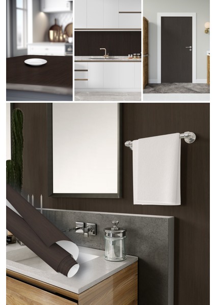 Koyu Ceviz Ahşap Görünümlü Yapışkanlı Folyo