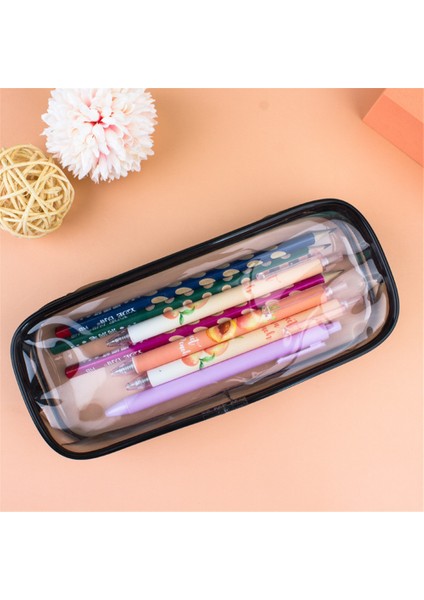 Siyah ve Beyaz Su Temizli Zipper Pvc Kalem Case Simple Solid Plastic Storage Bag Transparent Cosmetic Bag Storage Bag Kalem Kutusu (Yurt Dışından)