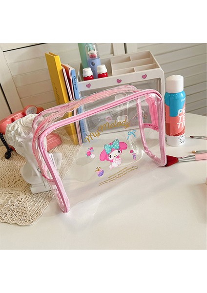 Sanrio Karikatür Şeffaf Ins Rüzgar Su Geçirmez Seyahat Tuvalet Büyük Kapasiteli Taşınabilir Kozmetik 2909-50 Melodi-Pembe Kalem Kutusu (Yurt Dışından)