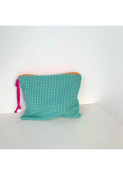 Pamuklu Bez Ekose Makyaj Kadın Kızlar Kozmetik Saklama Fermuarlı Kese Basit Taşınabilir Büyük Kapasiteli Moda Saklama Kalem Kutusu (Yurt Dışından)