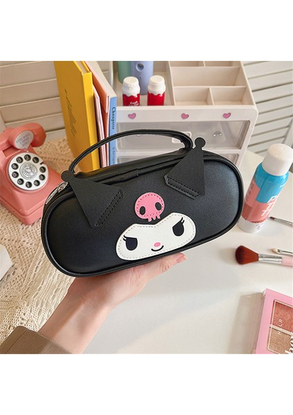 CCmoo Pretty  Ürün Sanrio Kuromi Melody Büyük Kapasiteli Taşınabilir Pu Deri Öğrenci Karikatür Saklama 2910-484 Kuromi-Siyah Kalem Kutusu (Yurt Dışından)