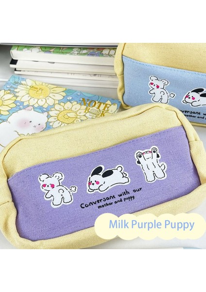 Yüksek Görünümlü Geniş Kapasiteli Çift Fermuarlı Bölmeli Üç Boyutlu Öğrenci Mor Üç Yavru Ile Sevimli Köpek Yavrusu Desenli Kalem Kutusu (Yurt Dışından)