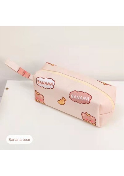 Ins Karikatür Ayı Tuval Girly Kalp Büyük Kapasiteli Masaüstü Kırtasiye Organizatör Saklama Muz Ayı Kalem Kutusu (Yurt Dışından)