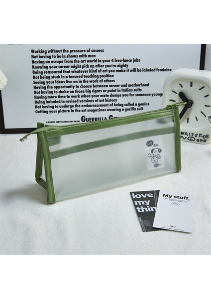 Öğrenci Çift Katmanlı Fermuar Pvc Şeffaf Büyük Kapasiteli Taşınabilir Bölme Basit Kırtasiye 8 # Buzlu Yeşil Kalem Kutusu (Yurt Dışından)