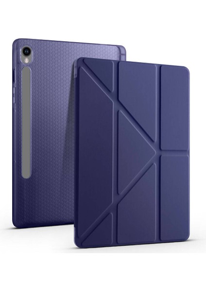 Samsung Galaxy Tab S9 Fe 10.9 SM-X510 Kılıf Kalem Bölmeli Trifolding Yatay Dikey Standlı Case Hediye Kalemli