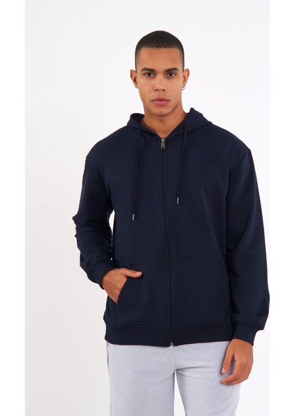 Lacivert Kanguru Cepli Kapüşonlu Fermuarlı İçi Pamuklu Erkek Sweatshirt modelleri