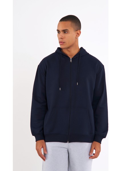 Lacivert Kanguru Cepli Kapüşonlu Fermuarlı İçi Pamuklu Erkek Sweatshirt fırsatları